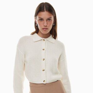 aritzia wilfred collared merino wool gray cardigan